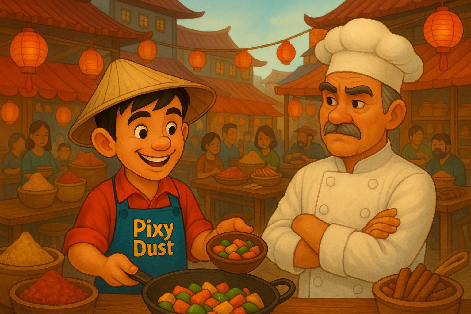 Kids cooking at the market with Pixy Dust